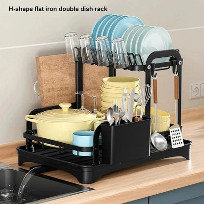 2 Tier Dish Drainer Rack with Drain Basket - Image 2