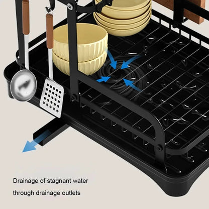 2 Tier Dish Drainer Rack with Drain Basket - Image 3