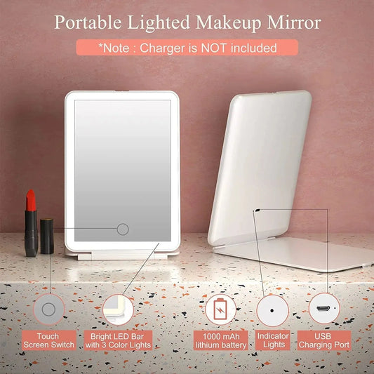 LED Travel Makeup Mirror 3 Light Modes USB - Image 2