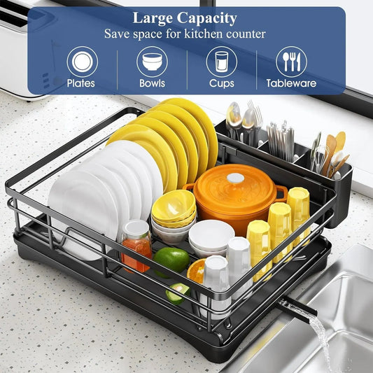 Large Dish Drying Rack with Drainboard Black - Image 2