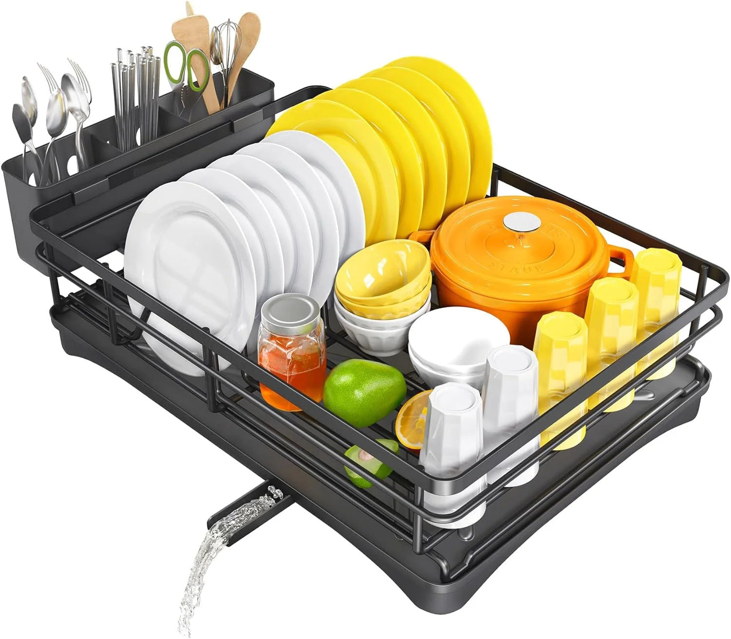 Large Dish Drying Rack with Drainboard Black - Image 3