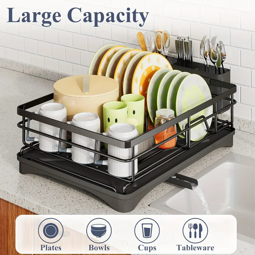 Large Dish Drying Rack with Drainboard Black - Image 5