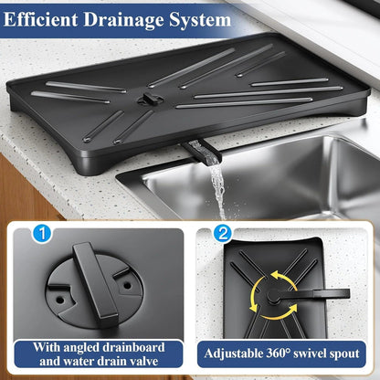 Large Dish Drying Rack with Drainboard Black - Image 6
