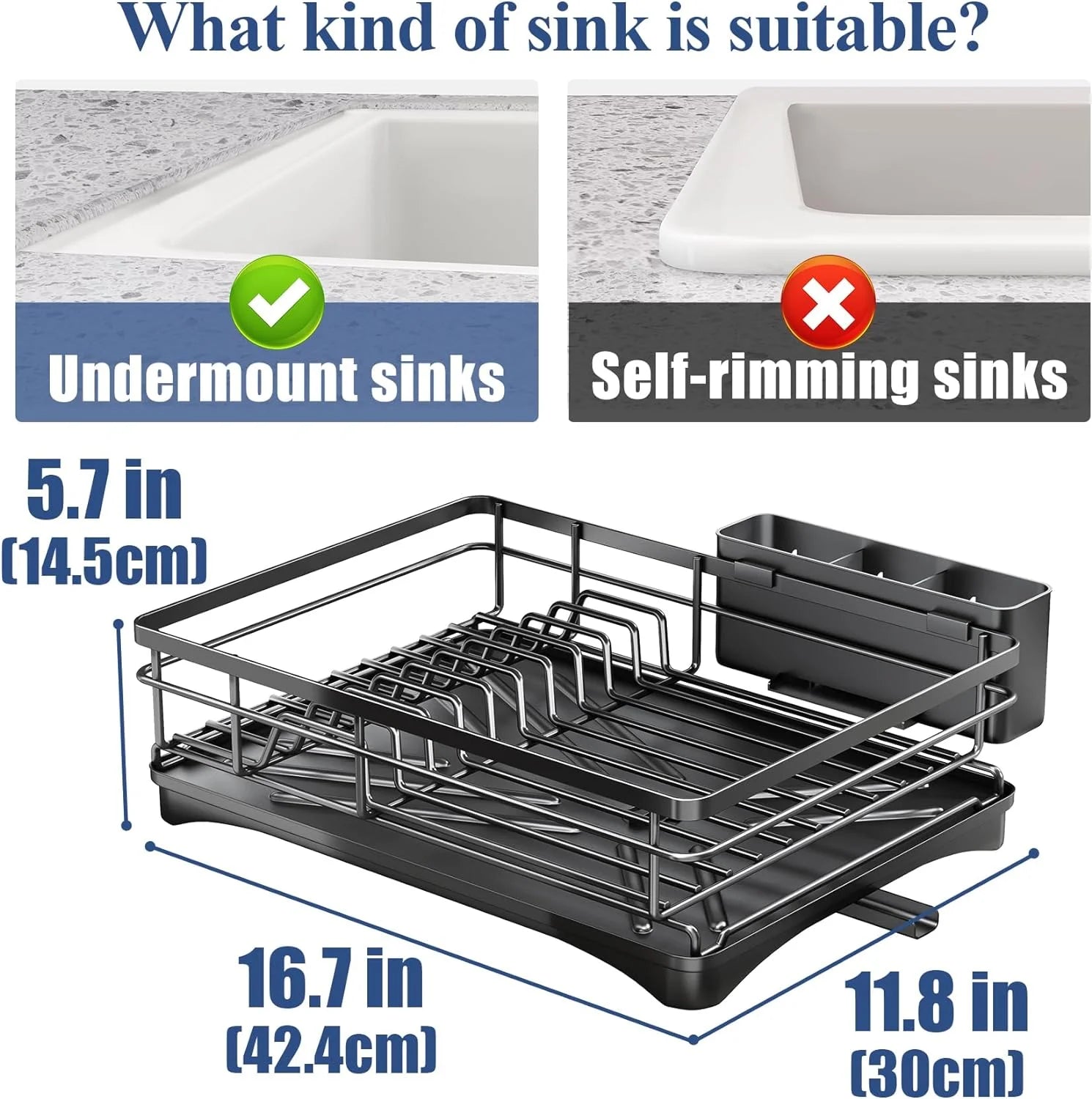 Large Dish Drying Rack with Drainboard Black - Image 7