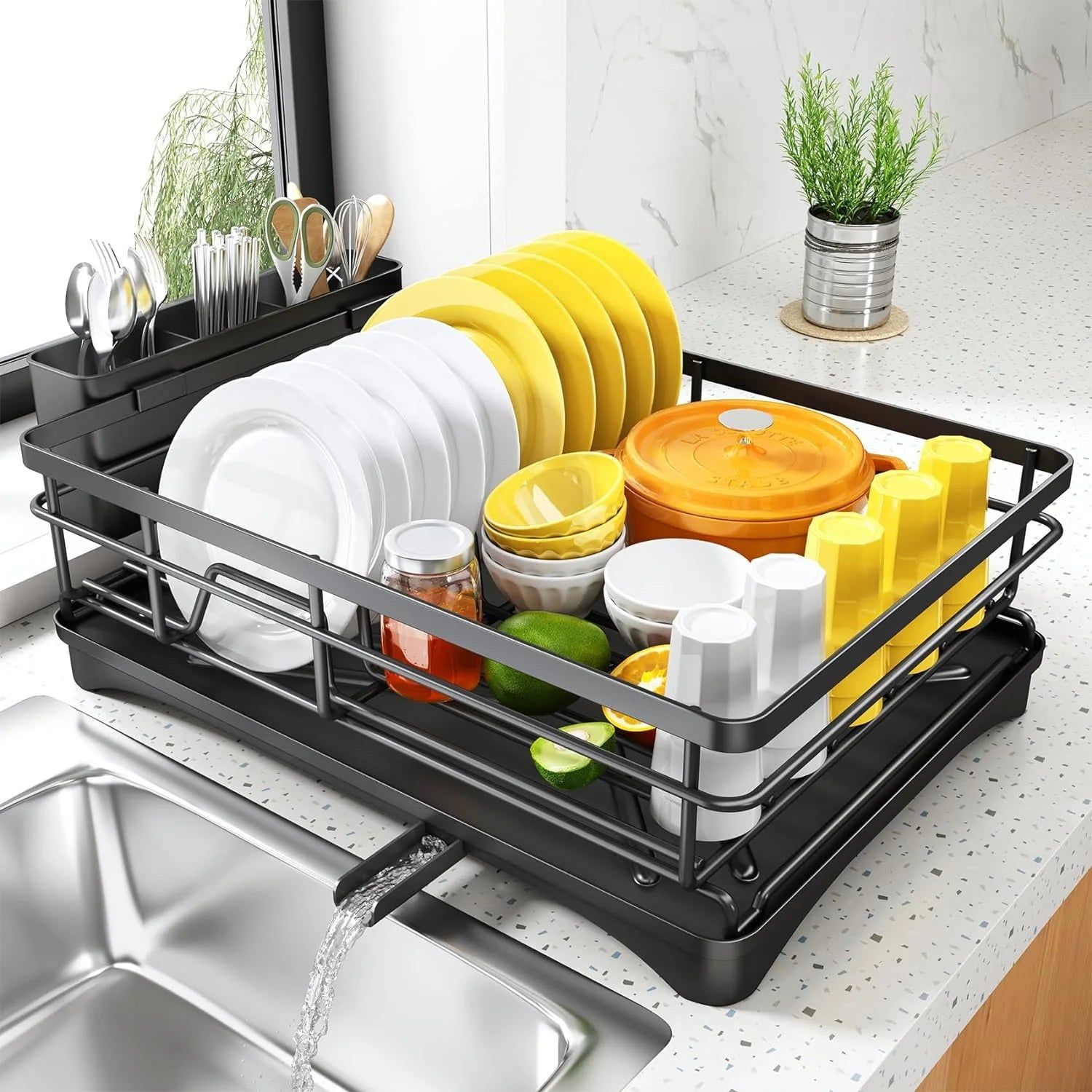 Large Dish Drying Rack with Drainboard Black - Image 9