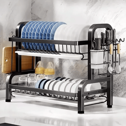 Compact 2-Tier Dish Drying Rack with Drainboard - Image 2
