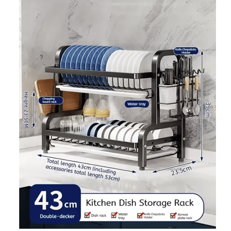 Compact 2-Tier Dish Drying Rack with Drainboard - Image 3