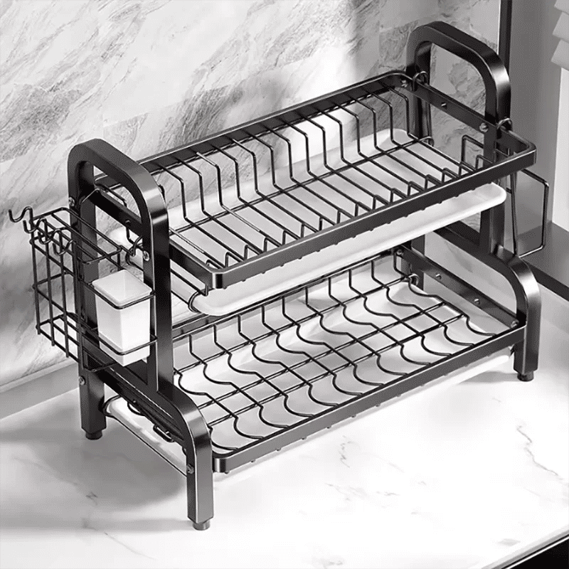 Compact 2-Tier Dish Drying Rack with Drainboard - Image 4
