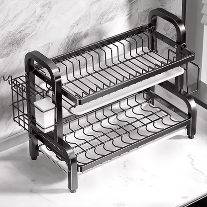 Compact 2-Tier Dish Drying Rack with Drainboard - Image 4