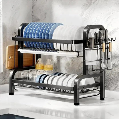 Compact 2-Tier Dish Drying Rack with Drainboard - Image 5
