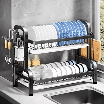 Compact 2-Tier Dish Drying Rack with Drainboard - Image 6