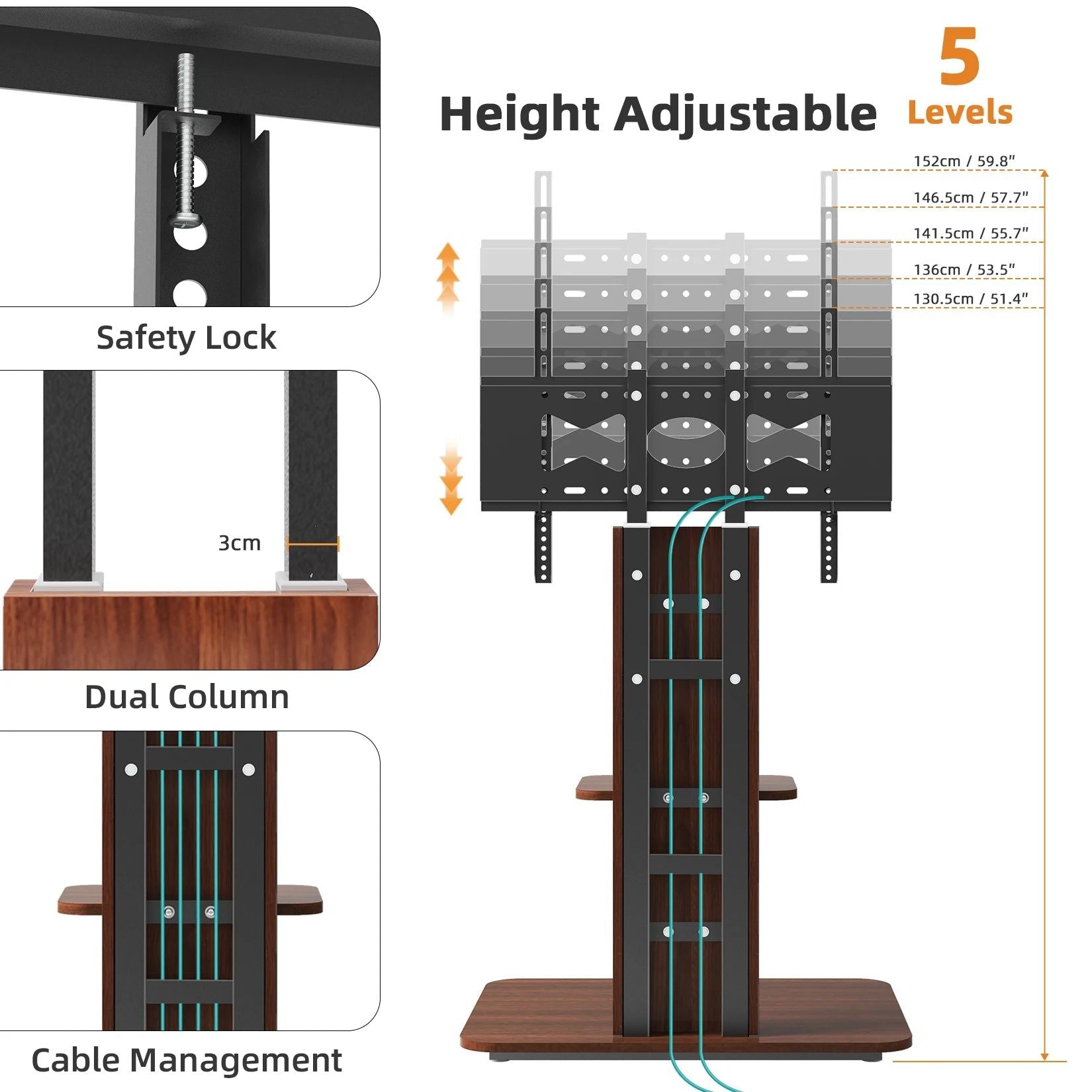 Adjustable Wood TV Stand for 32-65 Inch LCD LED - Image 4