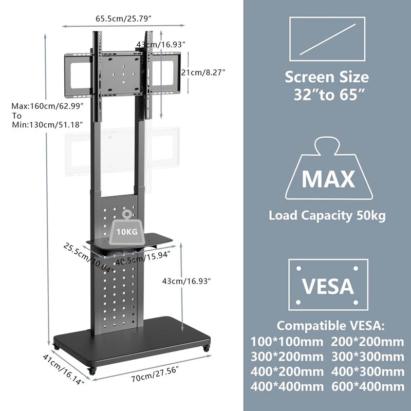 Heavy Duty Mobile TV Stand with Wheels - Image 4