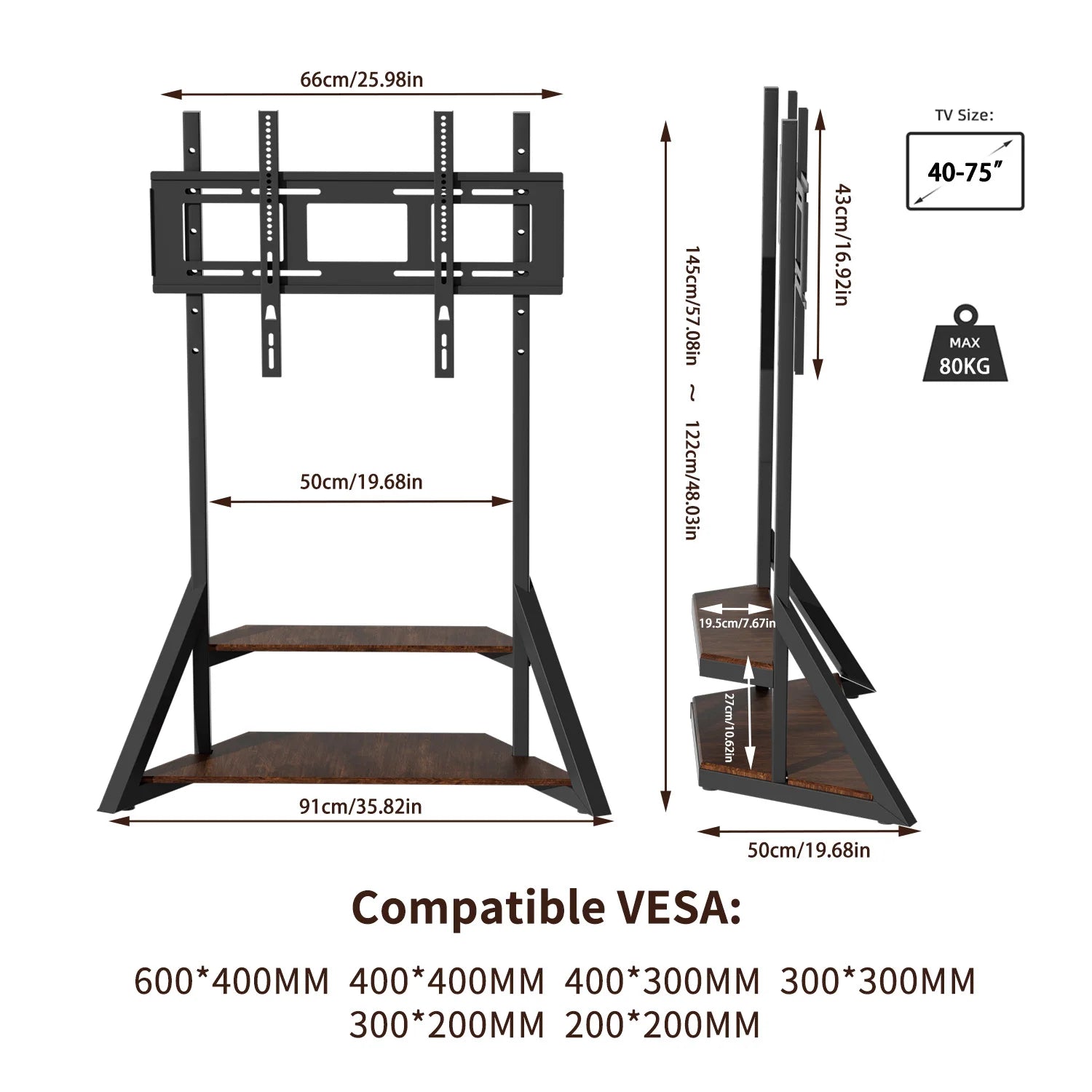 Adjustable Floor TV Stand for 40-75" LCD LED - Image 7