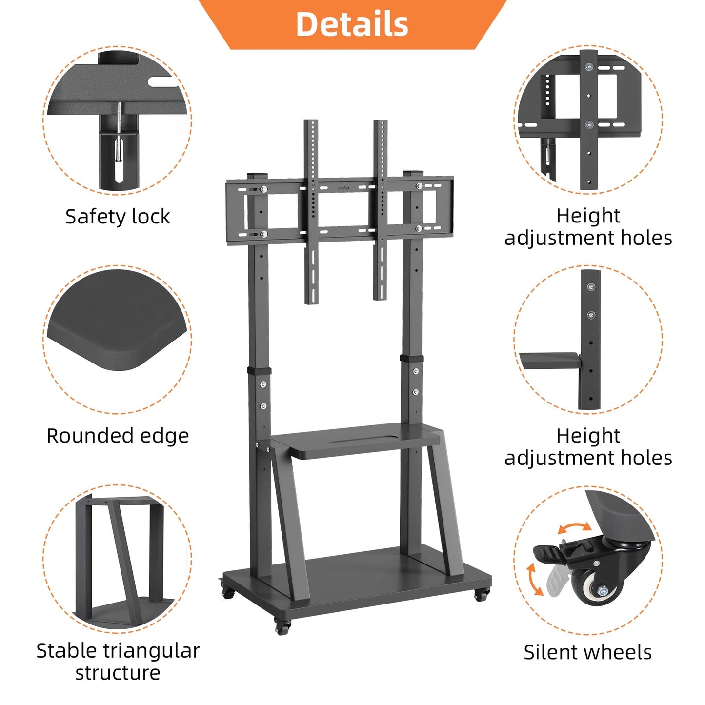 Adjustable Heavy Duty Mobile TV Cart Stand - Image 3