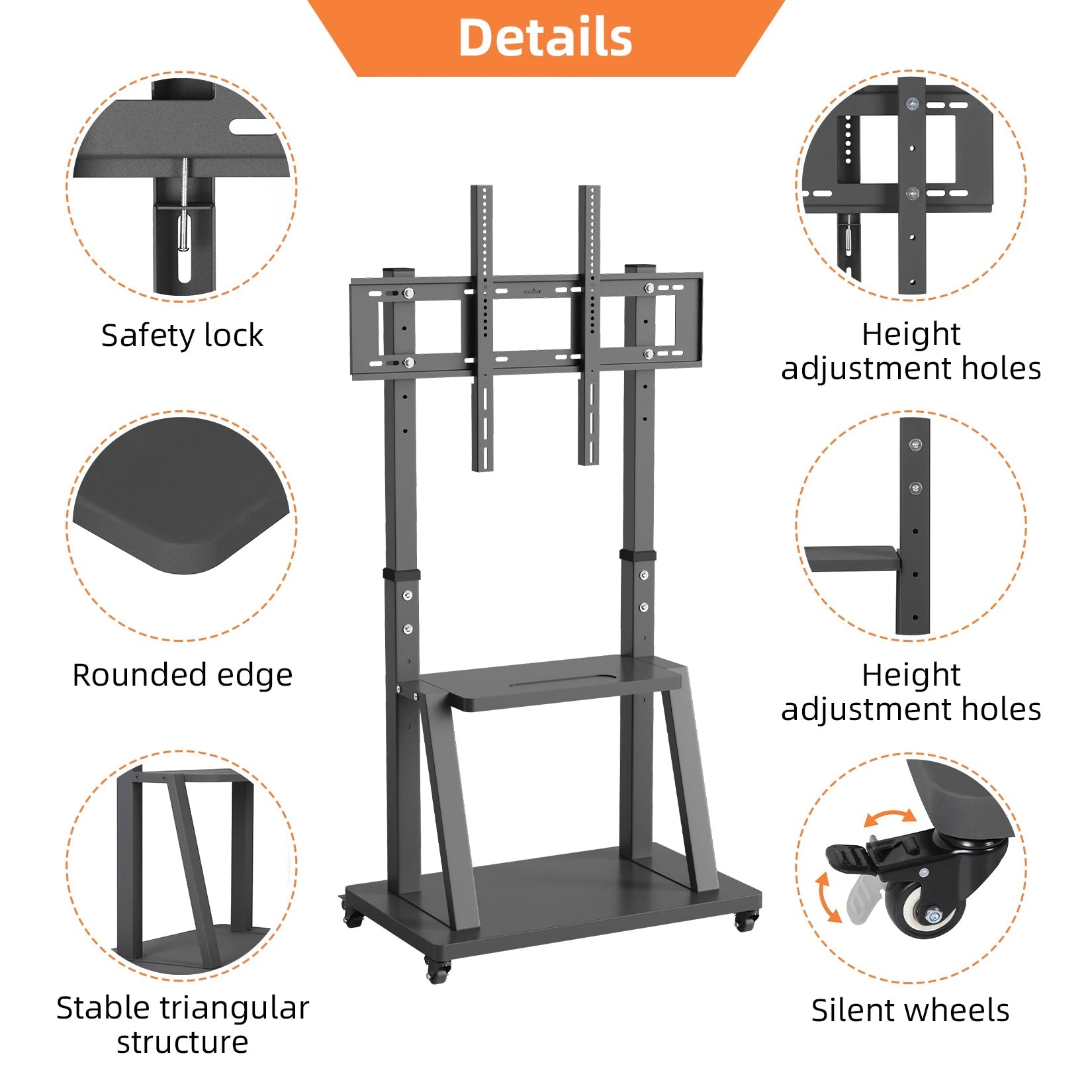 Adjustable Heavy Duty Mobile TV Cart Stand - Image 3