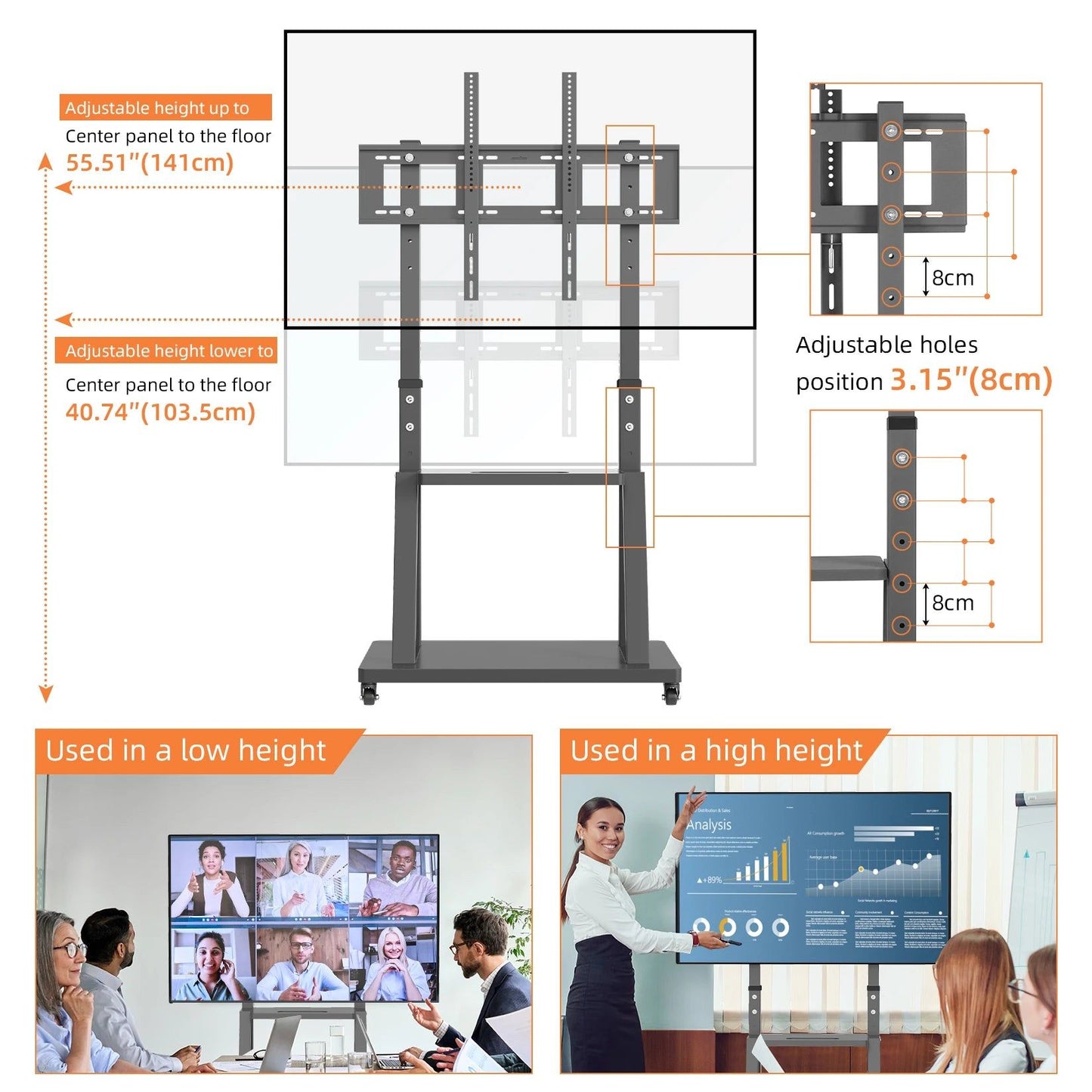 Adjustable Heavy Duty Mobile TV Cart Stand - Image 4
