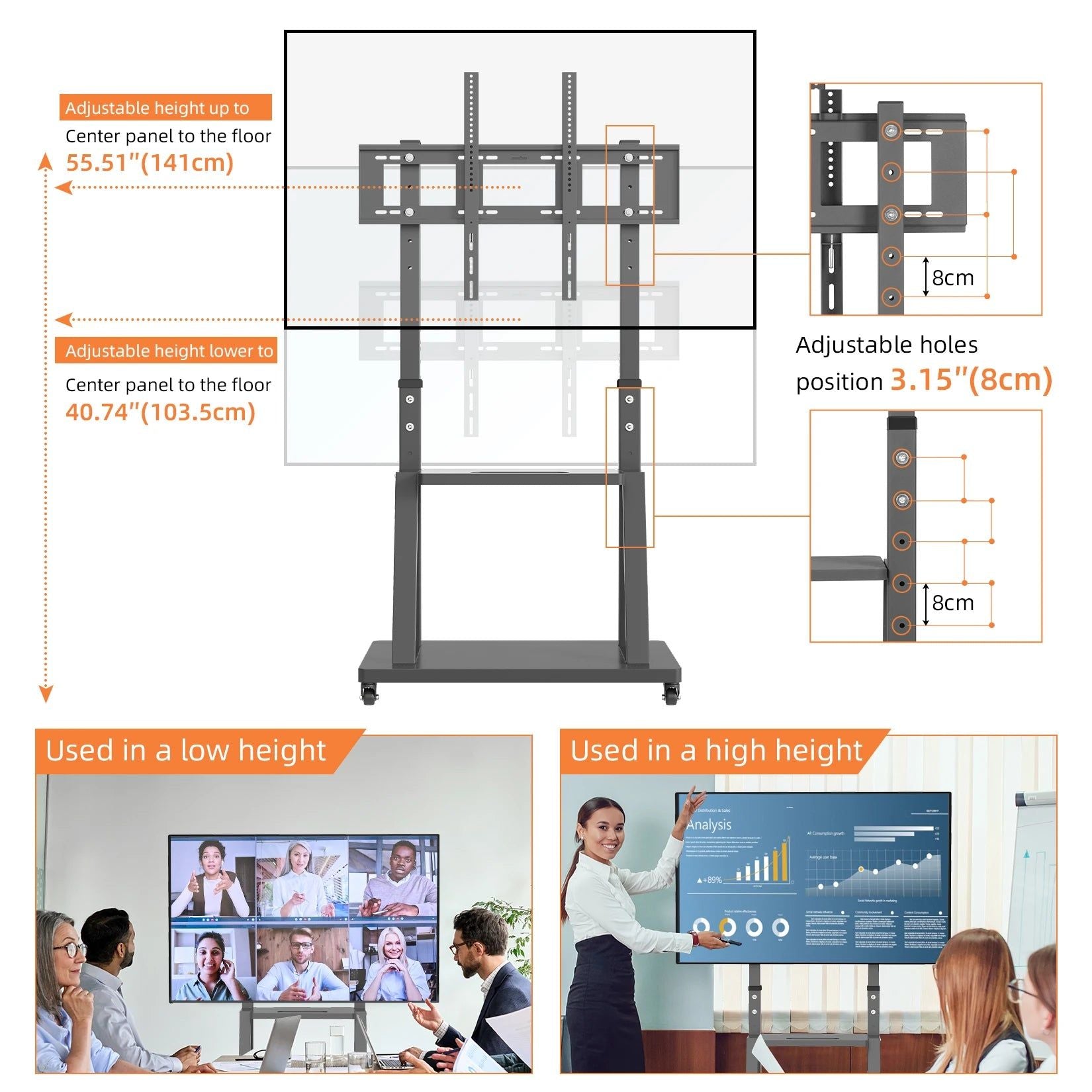 Adjustable Heavy Duty Mobile TV Cart Stand - Image 4