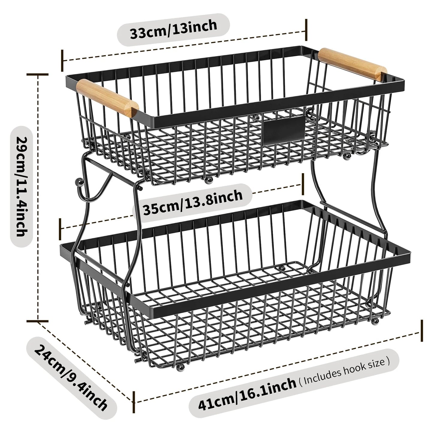 2-Tier Metal Fruit Vegetable Storage Basket - Image 2