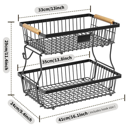 2-Tier Metal Fruit Vegetable Storage Basket - Image 2