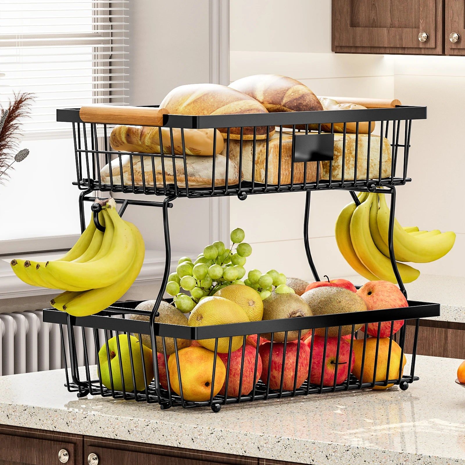 2-Tier Metal Fruit Vegetable Storage Basket - Image 4