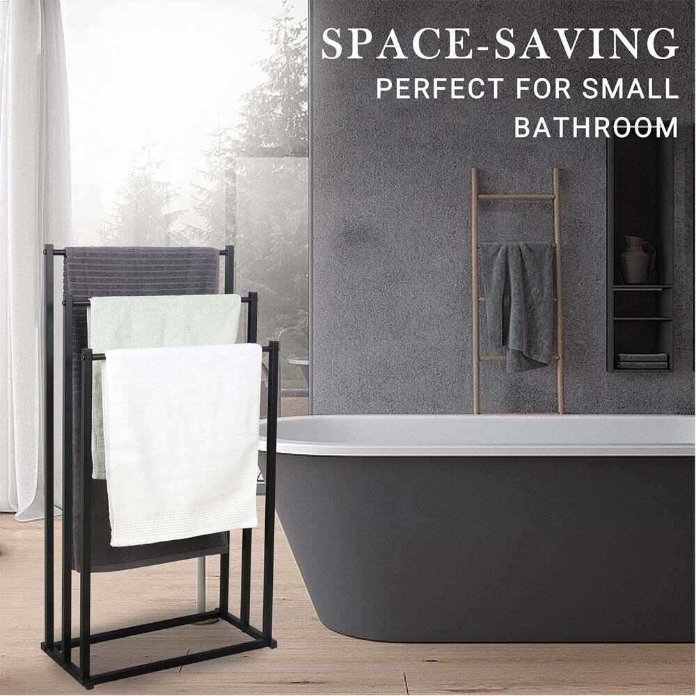 3 Tier Metal Towel Rack Freestanding Bathroom Organizer Rail - Image 3