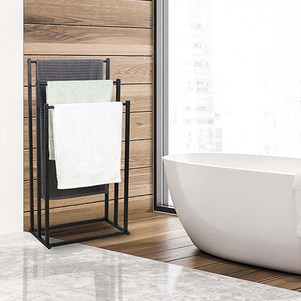3 Tier Metal Towel Rack Freestanding Bathroom Organizer Rail - Image 4