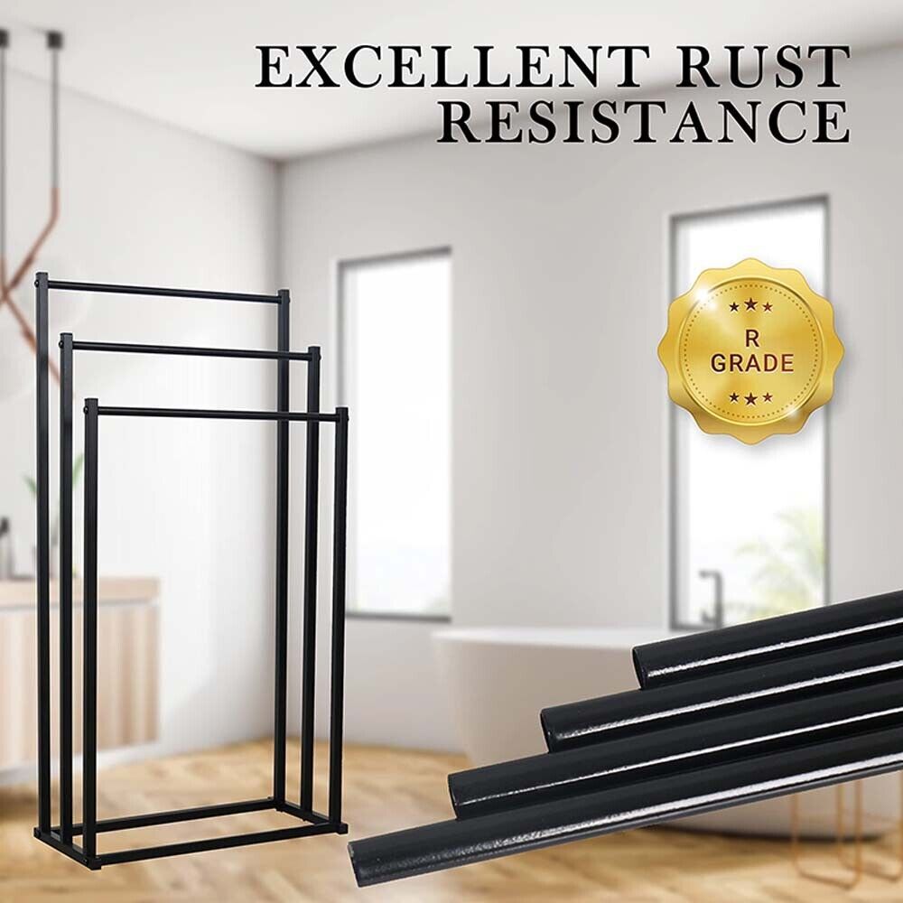 Metal Free Standing Towel Rack 3 Tier Bathroom Rail Shelf Dryer - Image 7