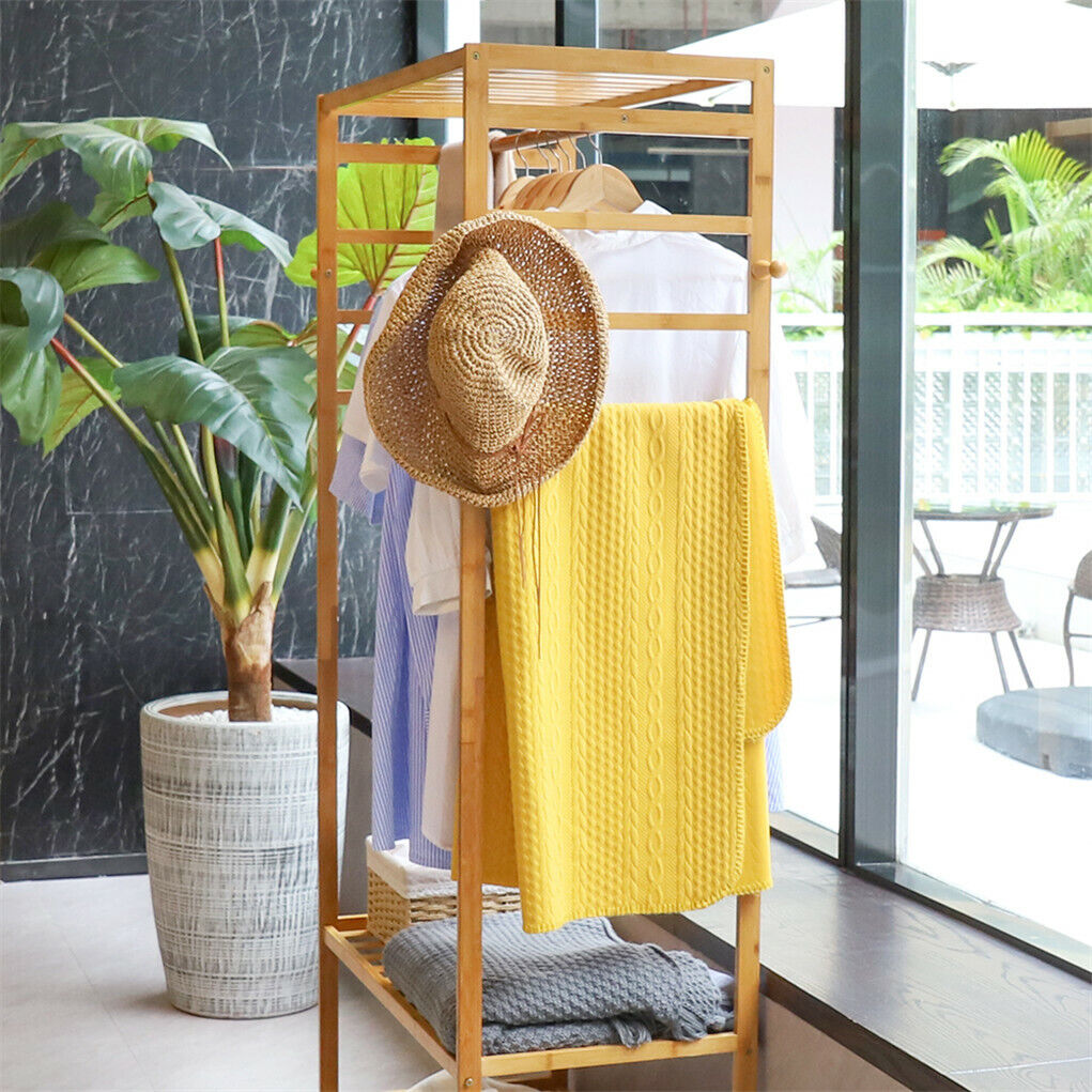 3-Tier Wooden Clothes Rack Rolling Garment Stand w/ Hooks - Image 9