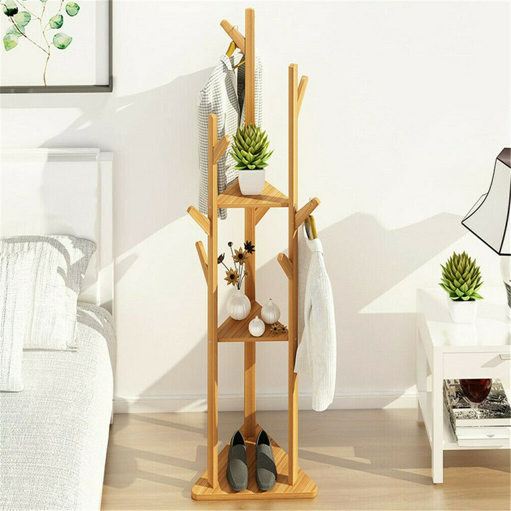 Bamboo Coat Rack Stand with Umbrella Holder - Hanging Storage - Image 2