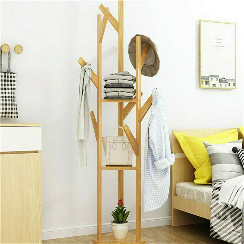 Bamboo Coat Rack Stand with Umbrella Holder - Hanging Storage - Image 3