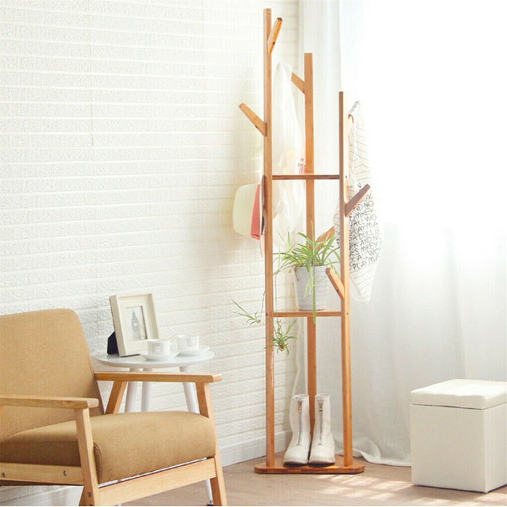 Bamboo Coat Rack Stand with Umbrella Holder - Hanging Storage - Image 4