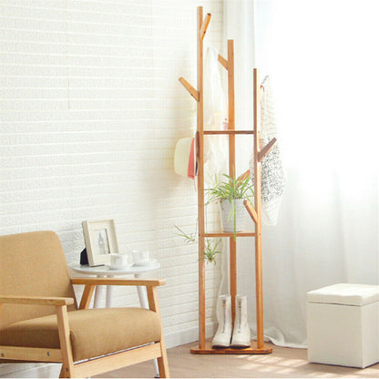 Bamboo Coat Rack Stand with Umbrella Holder - Hanging Storage - Image 4