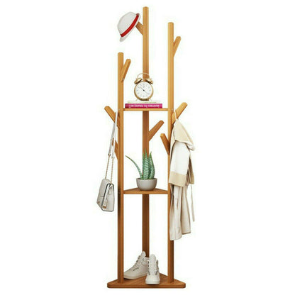 Bamboo Coat Rack Stand with Umbrella Holder - Hanging Storage - Image 5