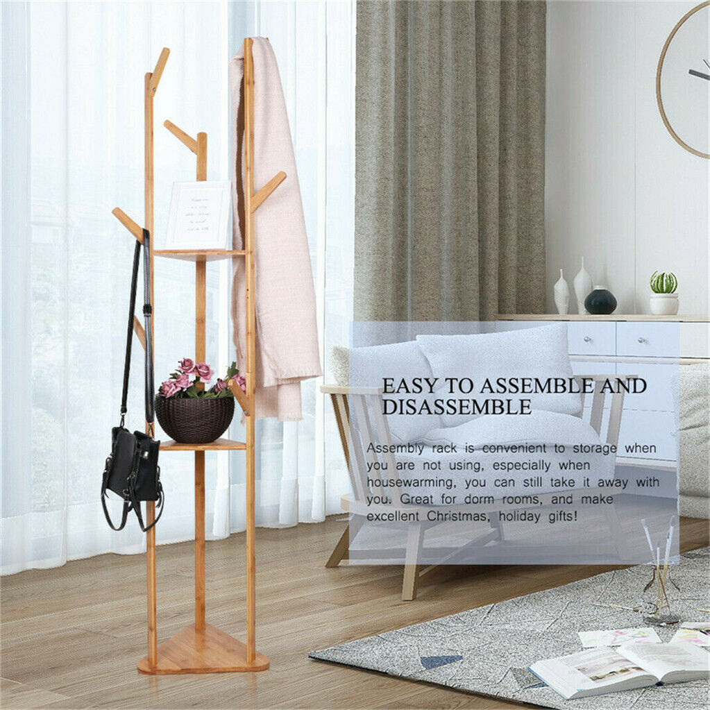 Bamboo Coat Rack Stand with Umbrella Holder - Hanging Storage - Image 6