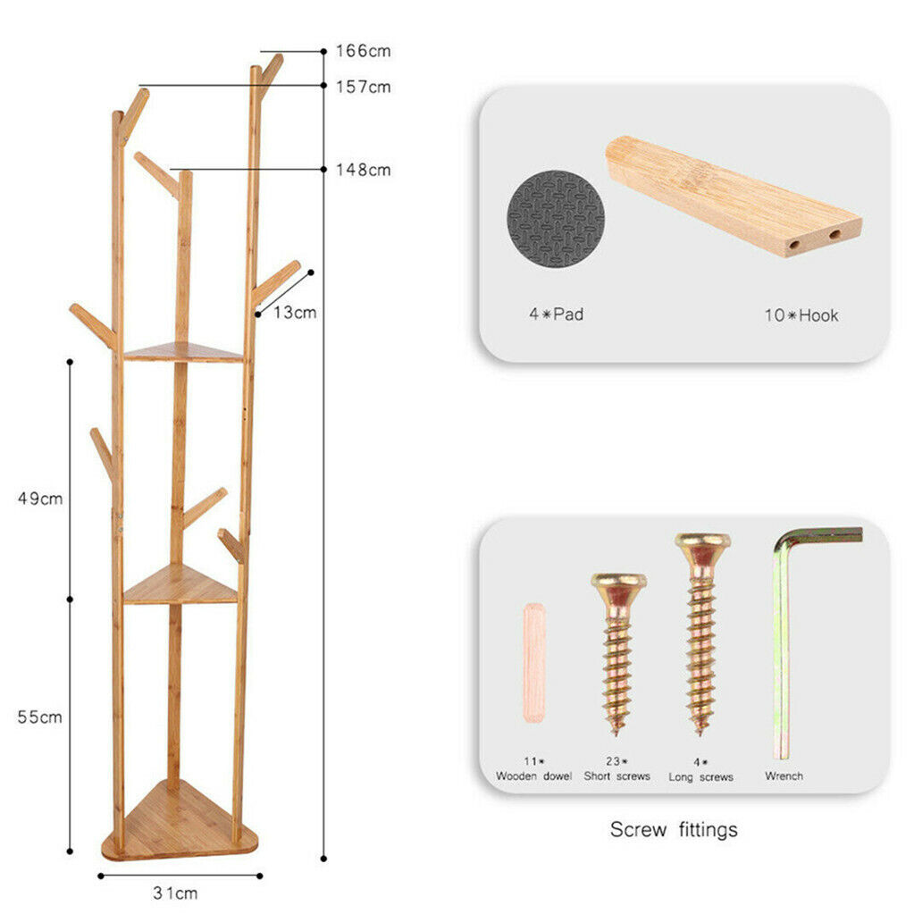 Bamboo Coat Rack Stand with Umbrella Holder - Hanging Storage - Image 8