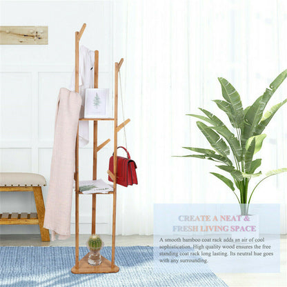 Bamboo Coat Rack Stand with Umbrella Holder - Hanging Storage - Image 9
