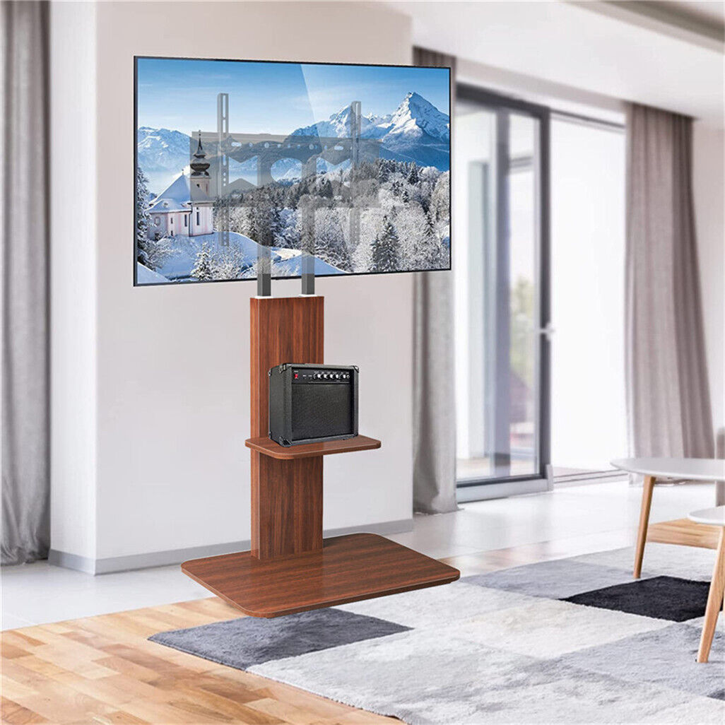 Heavy Duty TV Floor Stand Adjustable Mount 65 Black Brown - Image 2