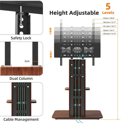 Heavy Duty TV Floor Stand Adjustable Mount 65 Black Brown - Image 9