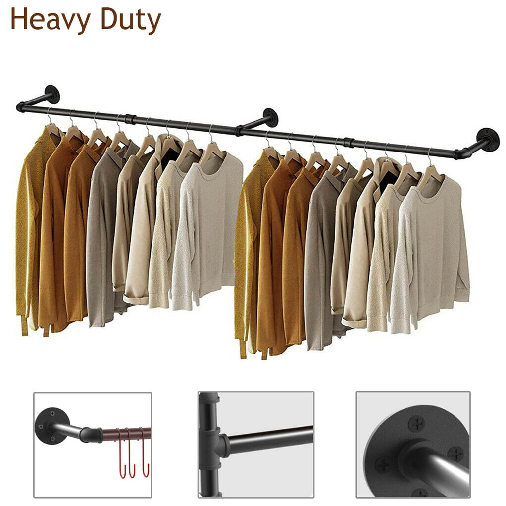 Industrial Iron Pipe Clothes Rail Vintage Wall Shelf - Image 2