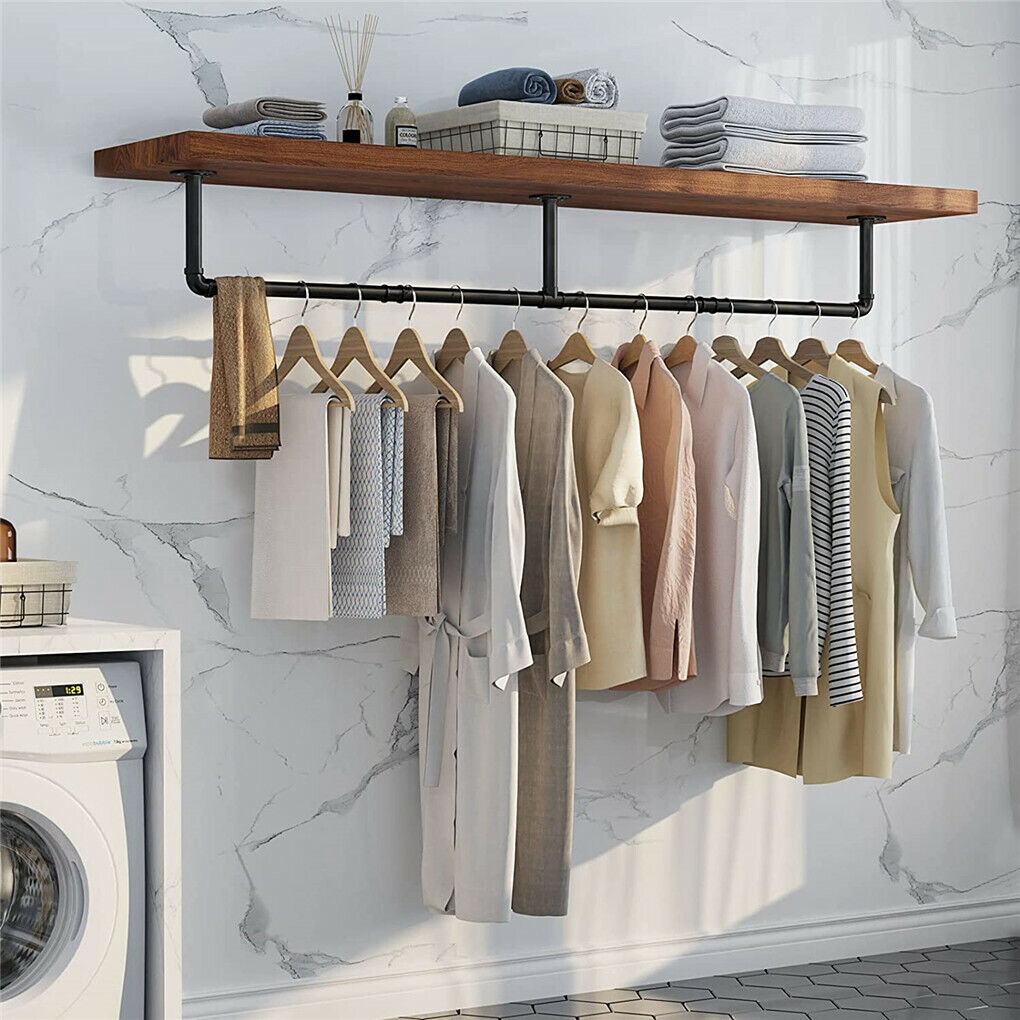 Industrial Iron Pipe Clothes Rail Vintage Wall Shelf - Image 3