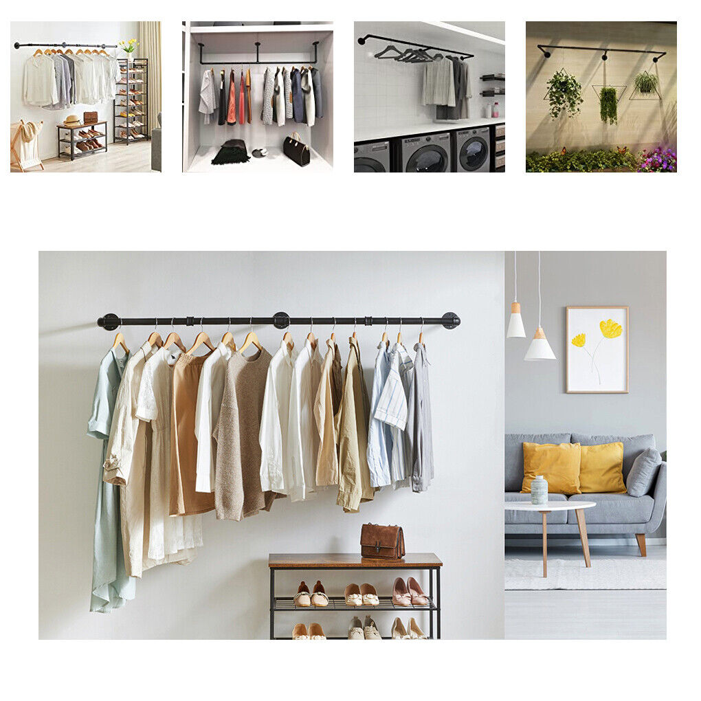 Industrial Iron Pipe Clothes Rail Vintage Wall Shelf - Image 8