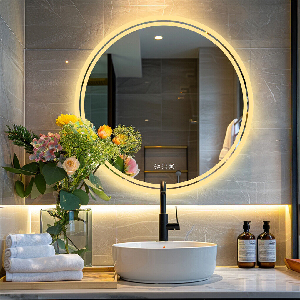 60cm LED Bathroom Mirror Anti-fog Circle Backlit HD - Image 3