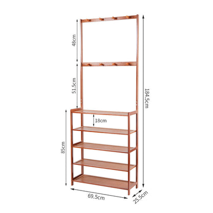 Bamboo 5-Tier Hat Coat Shoe Rack Entryway Bench Hanger Storage - Image 9