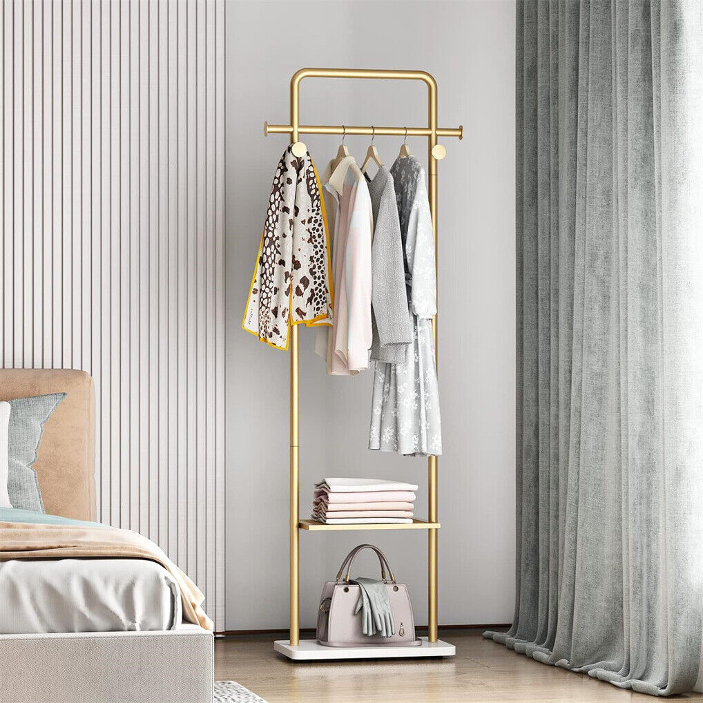 Gold Metal Coat Rack Stand Granite Base Hall Tree - Image 2