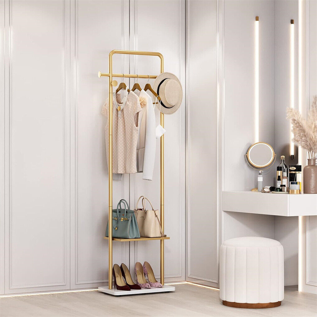 Gold Metal Coat Rack Stand Granite Base Hall Tree - Image 3