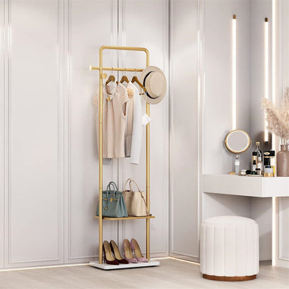 Gold Metal Coat Rack Stand Granite Base Hall Tree - Image 3
