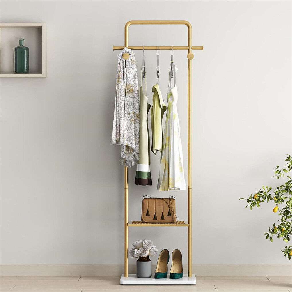 Gold Metal Coat Rack Stand Granite Base Hall Tree - Image 5
