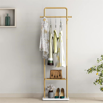 Gold Metal Coat Rack Stand Granite Base Hall Tree - Image 5