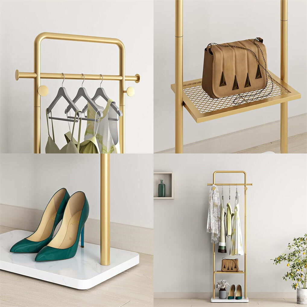 Gold Metal Coat Rack Stand Granite Base Hall Tree - Image 8